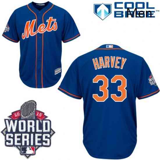 Mens Majestic New York Mets 33 Matt Harvey Replica Royal Blue Alternate Home Cool Base 2015 World Series MLB Jersey